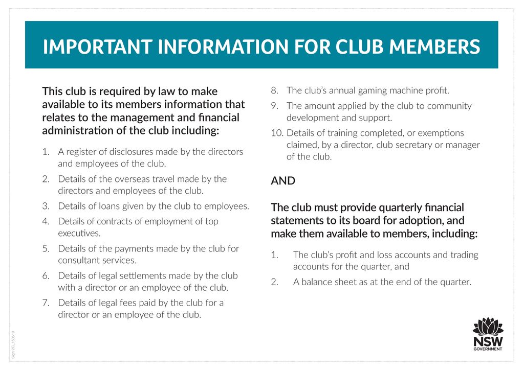 Important Information for Club Members – NSW Government Notice